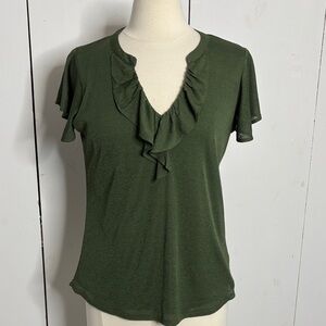 Brea Canyon green ruffle front flutter sleeve top size medium